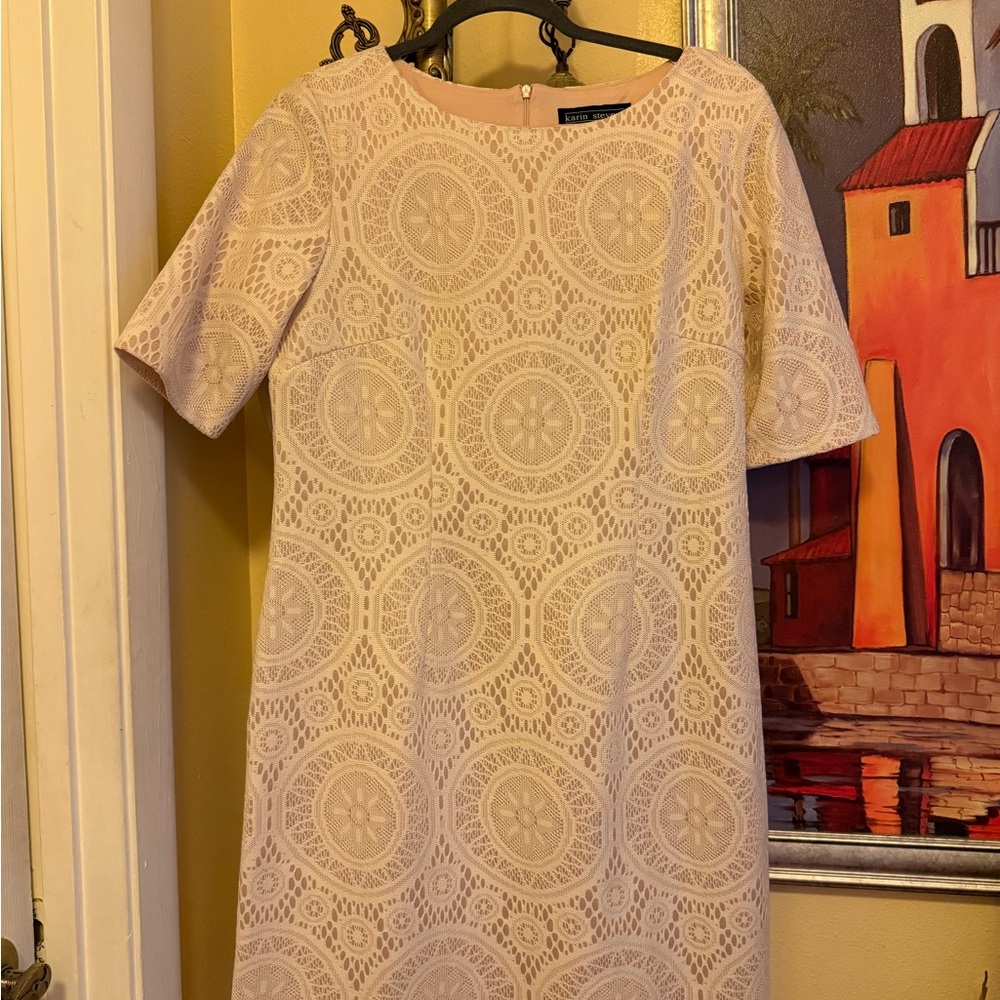 Karin Stevens Circular Lace Midi Dress in Cream